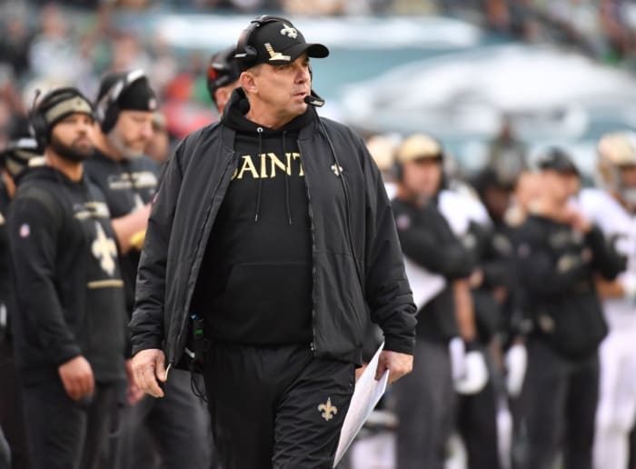 New Orleans Saints head coach Sean Payton against the Philadelphia Eagles at Lincoln Financial Field. Mandatory Credit: Eric Hartline-USA TODAY Sports